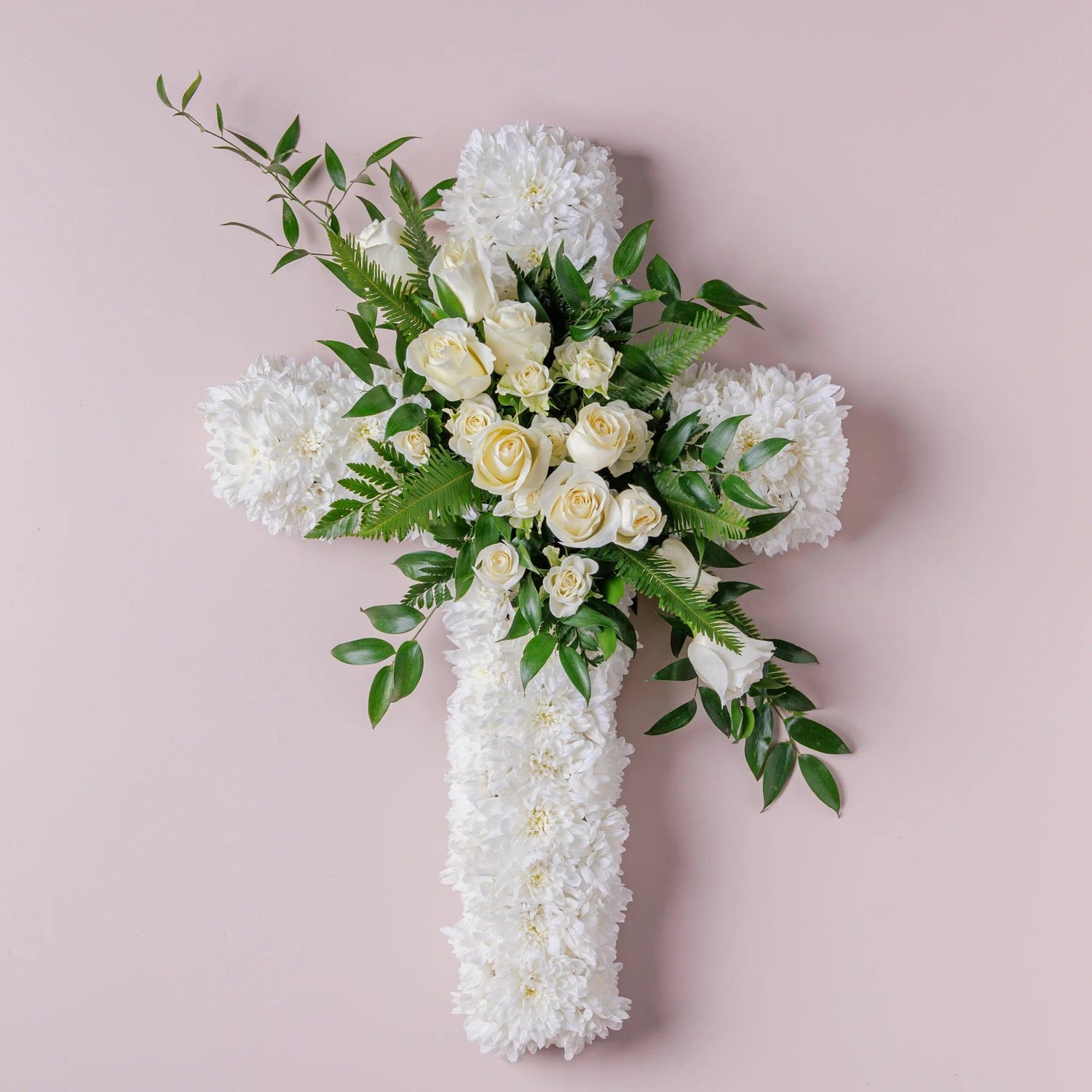 Everlasting Grace Cross - Funeral Cross w. Roses &amp; Chrysanthemums