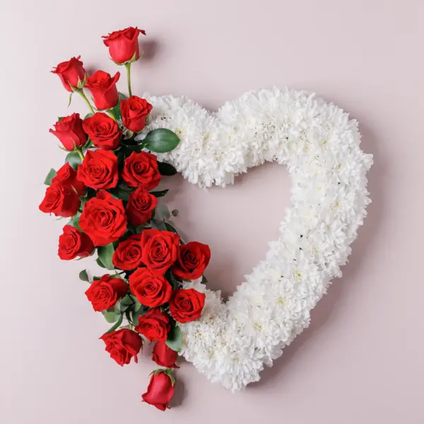 Eternal Peace Heart Wreath White Rose & Chrysanthemum Funeral Wreath