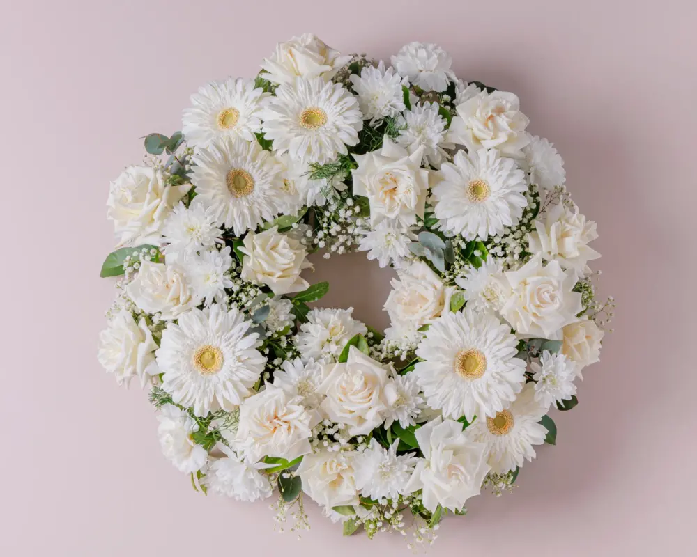 Eternal Peace Wreath - Funeral Flowers with Roses, Gerberas & Eucalyptus