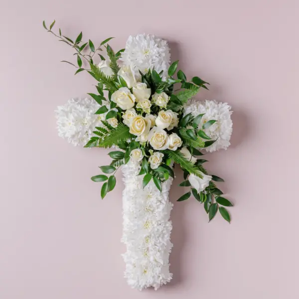 Everlasting Grace Cross - Funeral Cross w. Roses & Chrysanthemums