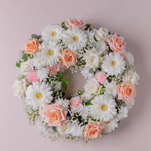 Solace in Serenity Wreath - Funeral Flowers with Roses & Chrysanthemums