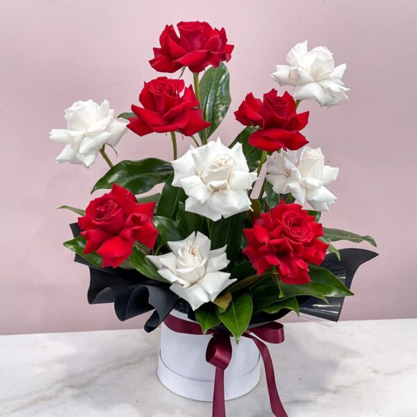 Enduring Romance Red & White Rose Hatbox - Perfect for Anniversaries