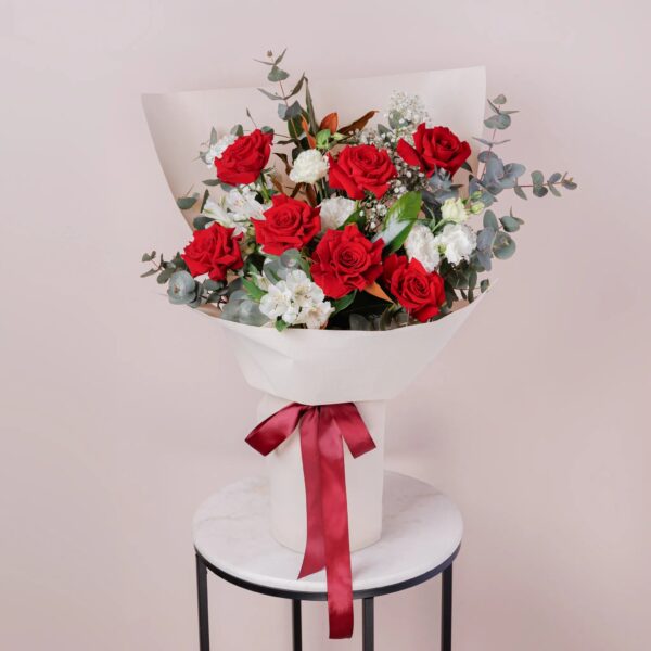 Joyful Blooms Bouquet with 7 Roses and Mixed Flowers