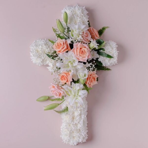 Send White Serenity Cross: Funeral Flowers Melbourne