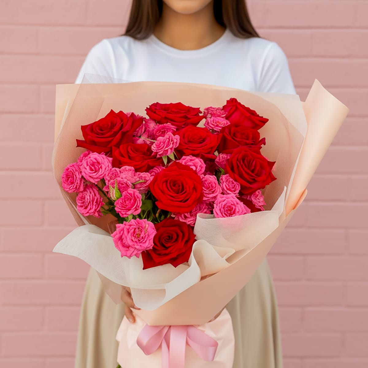Sweet Passion Bouquet 1 A beautiful mix of classic red roses and sweet pink spray roses for Valentine's Day. The perfect romantic gesture. Order now for delivery in St Albans!